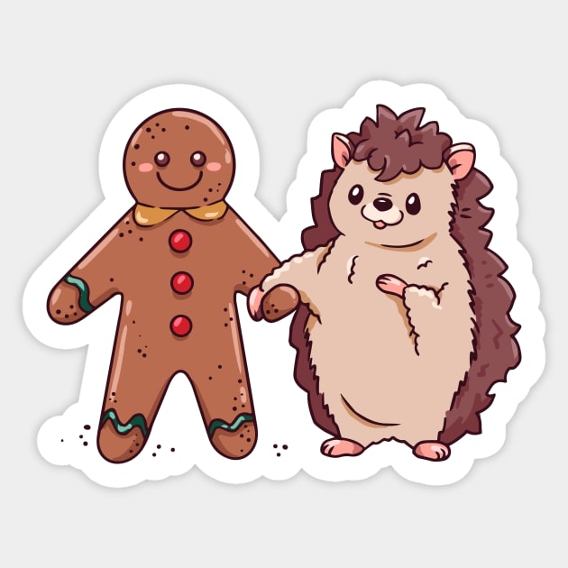 Cute Cartoon Christmas Hedgehog with Gingerbread Man Sticker by SLAG_Creative